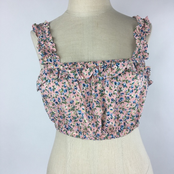 Ganji LA Love Culture Pink Floral Crop Top Sz L - Picture 1 of 7